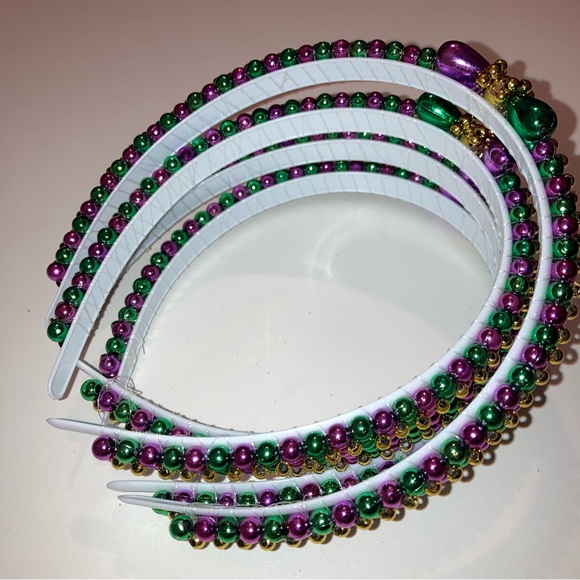 NEW Mardi Gras Beaded Bow Headband New Orleans Parade Coquette Hair Accessories - Picture 6 of 12